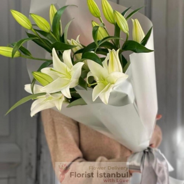 White Lilies Bouquet 25 Pieces Resim 1