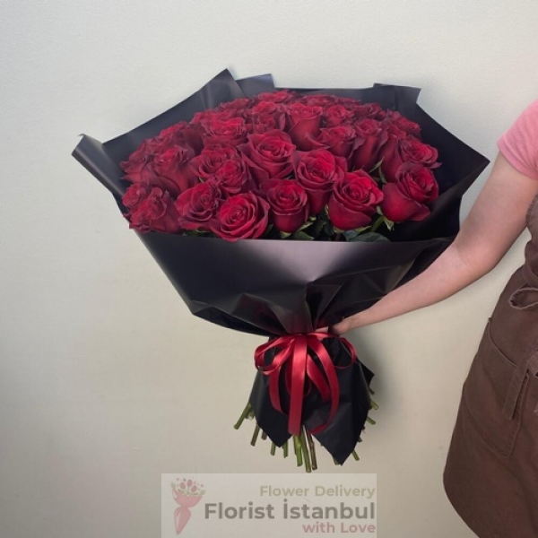 Bouquet of 40 Red Roses Resim 1